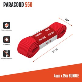 Brotree 4mm Paracord 550 15M 100% Nylon Rope 7 Strands Type III Parachute Cord for Outdoor and DIY - 250kg Breaking Load (Red)
