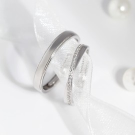 Meissa 2pcs Couple Rings Sterling Silver for Men and Women Wedding Simple Couple Bands Size Adjustable Cubic Zirconia Matching Promise Rings (3.2mm Width)