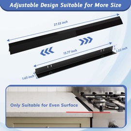 Stove Gap Covers Stainless Steel 2 Packs, 13.8~27.6 Inch Adjustable Heat Resistant Not Sharp Gap Filler, Easy to Clear Stove Counter Gap Cover Suitable for Even Surface (Black)