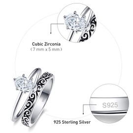 Bonlavie 1.0 Carat Oval Cut Brilliant Cubic Zirconia 925 Sterling Silver Wedding Engagement Ring Set for Women Size J 1/2