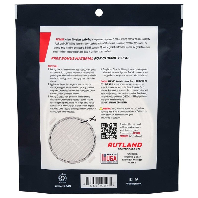 Rutland 99N12 Big Green Egg Replacement Gasket, High Temperature Clean