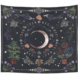 LINICE Plant Tapestry, Nature Moon Phase Tapestry Wall Hanging, Bohemian Mandala Tapestry Aesthetic Bedroom Decor, Botanical Tapestries Suitable For Bedroom Home Dorm