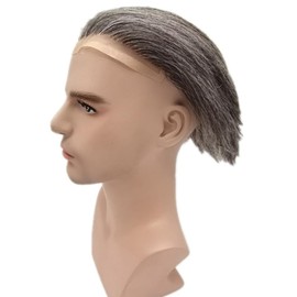 N.L.W. 1B60 Grey color hair Toupee for mens pieces NLW European human hairs replacement system for men10x8 human prosthesis units for man hair prosthesis PU skin Base 1b60 color