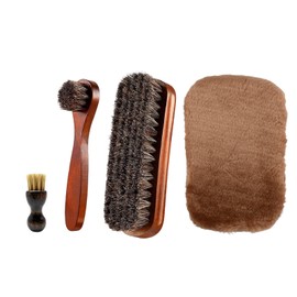 Shoe Brush Set 4 Pcs Soft Shoe Brushes for Polishing and Cleaning Horsehair Brush and Shoes Care Cloth Glove for Boots, Car Seats, Bags, Sofas