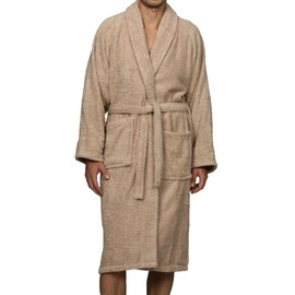 Superior Cotton Unisex Terry Robe, Soft And Absorbent Robes For Men And Women, Bathroom Accessories, Long, Plush, Fluffy Bathrobes For Bath, Shower, Spa, Resort, Hotel Quality, Medium, Taupe