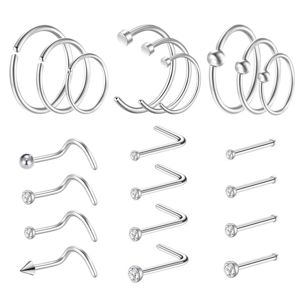 JZTRADING 21Pcs 20G Thin Nose Ring Studs Set Piercing Jewellery