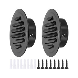 PATIKIL 3" Round Air Vent Cover, 2pcs Stainless Steel Louvered Wall Inlet Outlet Grill Screen Mesh Ducting Soffit Vent with Screws for Ventilation, Black