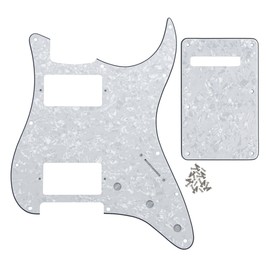 FLEOR 2 Humbucker Cut Pickguard HH ST Guard and Tremolo Spring Back Plate for Americian Standard ST Guitar, 4-Ply White Pearl