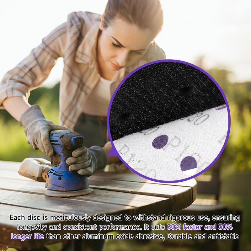 STEBRUAM 50pcs 150mm Sanding Discs 80 Grit 15 Holes Hook