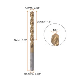 sourcing map Twisted Drill Bit 4.7 mm Titanium Coated (HSS-E) M42 High Speed Steel 8% Cobalt Straight Shaft for Stainless Steel Aluminium Alloy Metal