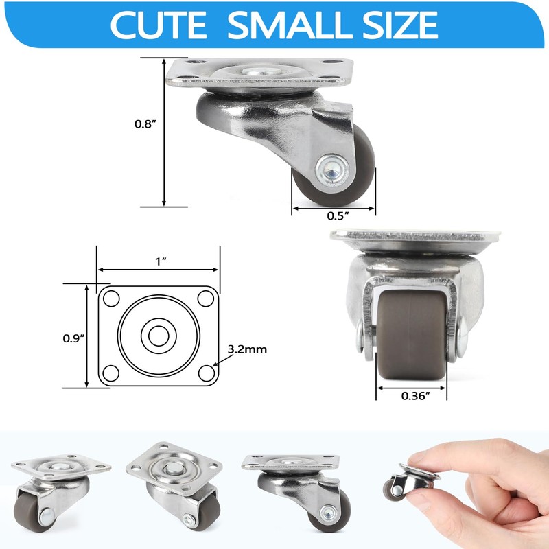 GNYOHUA 8Pcs Small Caster Wheels, 1/2inch Mini Swivel Caster Wheels,