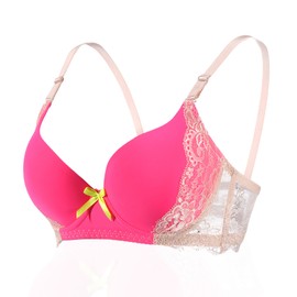 YooMee Push Up Bra for Women,Lace Bras with Underwire Cups,Comfort Padded T-Shirt Bra Add One Cup Pink