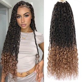 RuiYok 9 Packs Senegalese Twist with Curls Crochet Hair 18 Inch Boho Island Twist Crochet Hair Pre-Looped Ombre Goddess Senegalese Hair for Black Women Long Synthetic Hair Extensions T27#