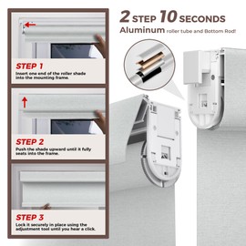 Allesin zen No Drill No Tools Light Filtering Roller Shades for Windows, UV Protection, Free-Stop, Cordless Roller Blinds, Custom Blinds for Home, Office, Bedroom, White-Light Filtering, Custom Size