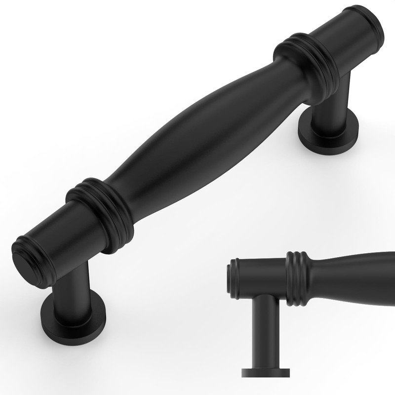 Amerdeco 10 Pack Matte Black Cabinet Pulls 3 Inch(76MM) Hole
