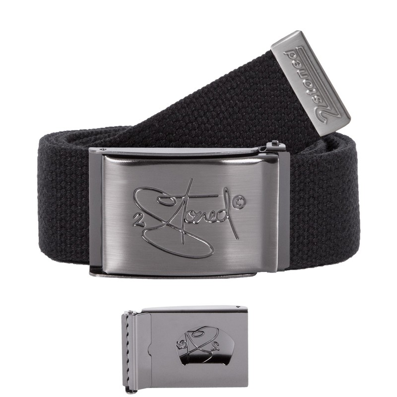 2Stoned Fabric Belt Black 4 cm Wide with Matte Buckle