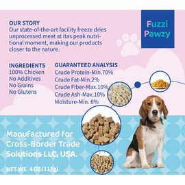 FuzziPawzy Freeze Dried Chicken Treats Toppers, Organic, Single Fresh Raw Ingredient, Pure Balance, Dogs Cats, Natural, Useful for Trainings, Grain Free, Gluten Free, Filler Free (4oz)