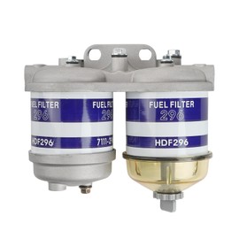 Double Fuel Filter Assembly Compatible With Ford Tractor Vehicle 2000 2600 2610 2910 3000 3600 3610 4600 4610 5000 7600 New Holland NH Universal With Glass Bowl, Replaces# 7111-296 EBPN9N166AA