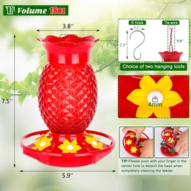 Fchstaer Glass Hummingbird Feeders for Outdoors Hanging Ant and Bee Proof Red 16OZ 1 Pack Hummingbird Feeder Circular Perch with Leak Proof for Outside & 6 Feeding Ports Gifts for Women Garden Decor