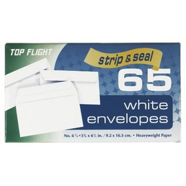 Top Flight Boxed Envelopes, Strip and Seal Closure, 3.75 x 6.75 Inches, White, 65 Envelopes per Box (6900116)
