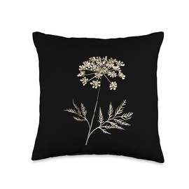 Vintage Botanical Daucus Carota Flower Girl Floral Plant Mom Throw Pillow