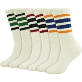BomKinta Striped Crew Socks Women - Retro Novelty Socks - Stretchy Casual Athletic Cotton Sock Size 5-11 3 Pairs Beige Mix Color 3