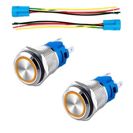 Self-locking Push Button Switch, Waterproof Pre-wired Push Starter Switch with LED Light, Round, 12V (pack of 2, yellow)
