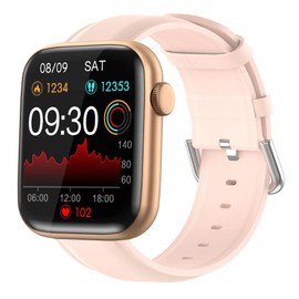 Compatible with EarlySincere Smartwatch Bands, Lamshaw Soft Classic Genuine Leather Replacement Strap Watchband Compatible for EarlySincere T12/T13/T21/T22/ Smartwatch (Pink)