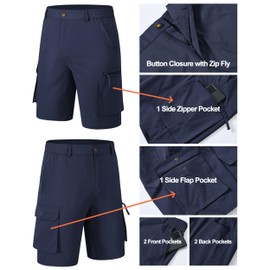 YuKaiChen Men's Stretch Cargo Shorts Zipper Pocket Relaxed Fit Shorts Navy Blue Size 40