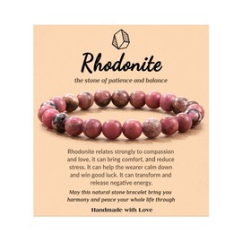 Nexoluxa Crystal Bracelet for Women Men 8 mm Beaded Bracelets Healing Natural Stone Stretch Bracelets Jewelry Birthday Gifts Accessories, Rhodonite