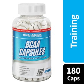 Body Attack BCAA Capsules 180 Caps / 18 Servings, High Dose 6000 mg Branched Chain Amino Acids in Ideal 2:1:1 Ratio, with Vitamin B6, Pantothenic Acid and Biotin, Made in Germany