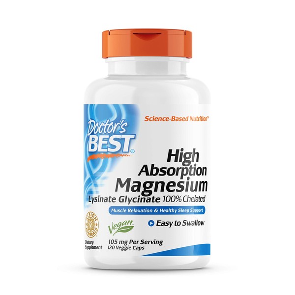 Doctor's Best High Absorption Magnesium Lysinate Glycinate, Easy to Swallow, 120 Ct