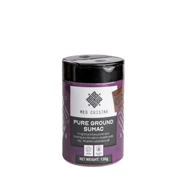 Med Cuisine "100% Pure Ground Sumac" 130GR Shaker! - A Reddish-Purple Powder with a Bright Lemony Taste - Aromatic Middle Eastern Spice Mix - Sumac Spice Powder - Vegan, Non-GMO Shaker Packaging!