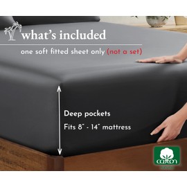 California Design Den Soft 100% Cotton Fitted Sheet Double Size, Deep Pocket, Durable Sateen, All-Around Elastic, Head/Foot Side Indicators, Double Fitted Sheet Only (Grey)