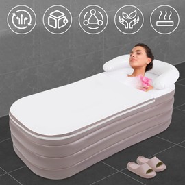 Inflatable Bathtub,Foldable Portable Freestanding Bathtub Large Inflatable Bathtub for Adults Unisex SPA Bathtub for Shower with Electric Air Pump 51"x32"x22" (Lotus Root Pink)