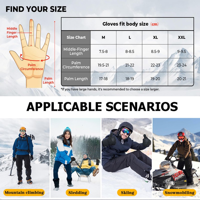 KEYSDEX Winter Motorcycle Gloves for Adult, Black, L