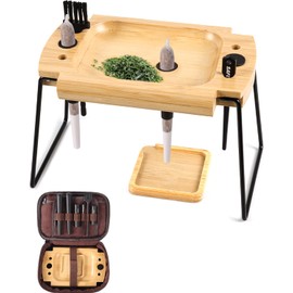 SafeDelux Foldable Wooden Rolling Tray Set with Cone Loader, Cone Filler - Rolling Tray with Cone Loader, Complete Rolling Tray Kit with Smell Proof Tube & Pre-Roll Machine(Brown-Single Hole Kit)