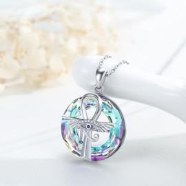 ABIGY Ankh Chain 925 Sterling Silver Eye of Horus Necklace with Crystal Angel Wings Cross Protection Necklace Egyptian Egypt Jewellery Gift for Women, One size, Sterling Silver, Crystal