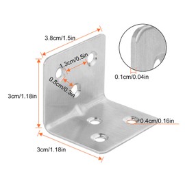 64 PCS Sliver Corner Brace, Stainless Steel 38MM X 30MM X 30MM Heavy Duty L Bracket for Furniture, Corner Steel Joint Right Angle Shelf Support Corner for Shelves, Furniture and Cabinet, Round End