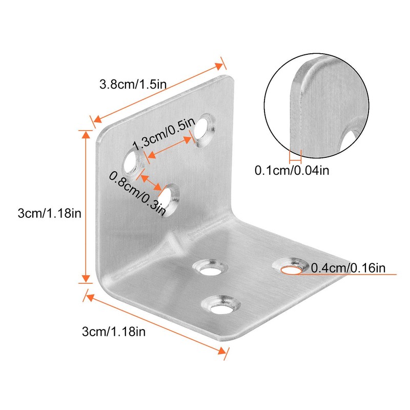 64 PCS Sliver Corner Brace, Stainless Steel 38MM X 30MM