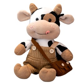 WDFXLWT Adorable Cow Stuffed Animal - Soft & Huggable Plush Cow Toy with Back Pants & Brown Bags, 12" Plushies Doll Gift for Kids Boys Girls & Adult Birthday or Holiday