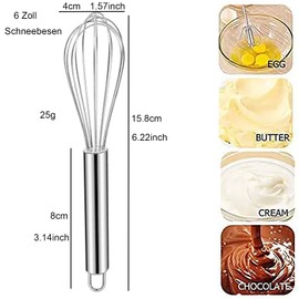 6 Inch Small Whisk Mini Stainless Steel Whisk for Mixing, Beating, Frothing and Stirring