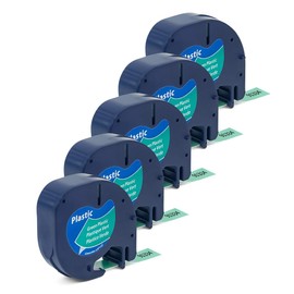Label Orison 91334 S0721640 LetraTag Tape Plastic Compatible with Dymo Label Maker Plus LT100H LT100T QX50, Black on Green,1/2 Inch X 13Feet(12mmx4m),5Pack