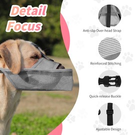 JOYPAWS Soft Dog Muzzle for Small Medium Large Dogs Long Snout Breathable Air Mesh Drinkable Pet Muzzle to Prevent Biting Chewing with Adjustable Straps Anti-Barking Licking (Grey, S)