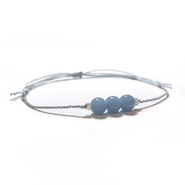 Dainty Angelite Bracelet, silver grey nylon cord string bracelet, adjustable size