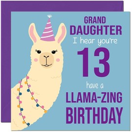 13th Granddaughter Llama Birthday Card - Llamazing - Funny Llama Granddaughters Birthday Card for 13 Year old teenage Kids thirteen, thirteenth