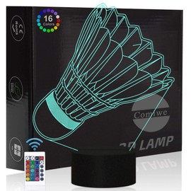 Comiwe Federbälle Badminton 3D Illusion Nachtlicht Spielzeug,Dekoration LED Nachttischlampe 16 Farben Ändern mit Fernbedienung,Weihnachten Deko Geburtstagsgeschenk Für Mädchen Jungen Kinder Freunde