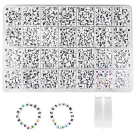 Newpop Pack of 1400 Beads for Threading 7 x 4 mm, A-Z White Letter Beads and Colourful Heart Beads, Bead Set with 2 Elastic Lines for Bracelets, Jewellery Making, Necklaces, Rings
