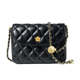 Women Vintage Quilted Flap Bag Chain Strap Cross Body Shoulder Purse Messenger Belt Bag (Black)