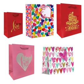 Jillson Roberts All Occasion Gift Bags, Everyday Totes, Love (5 Pack) for Valentine’s Day, Weddings, Bridal Showers, Mother’s Day